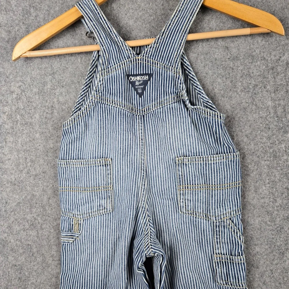 OshKosh B'gosh Hickory Stripe Overalls Kids 24M Blue White Railroad Carpenter